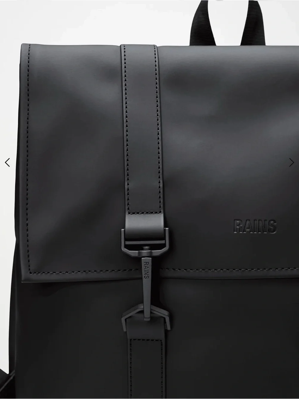 Rains Black Minimalist MSN Bag Waterproof Backpack with Flap and Buckles